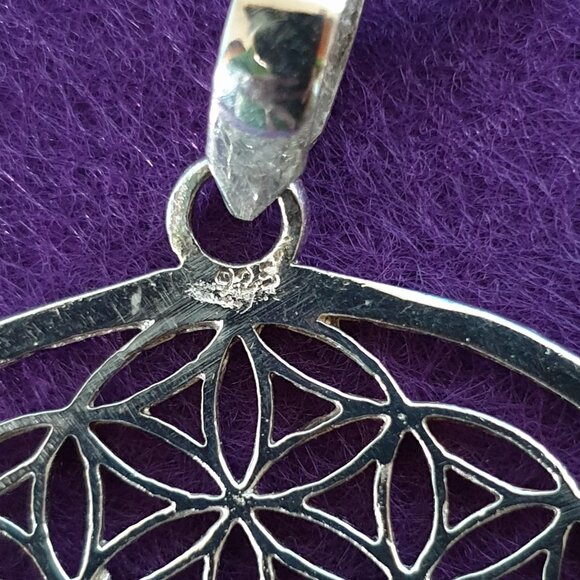 Vintage Sterling Silver “Flower of Life” Pendant with Herringbone Chain Necklace - Picture 8 of 13